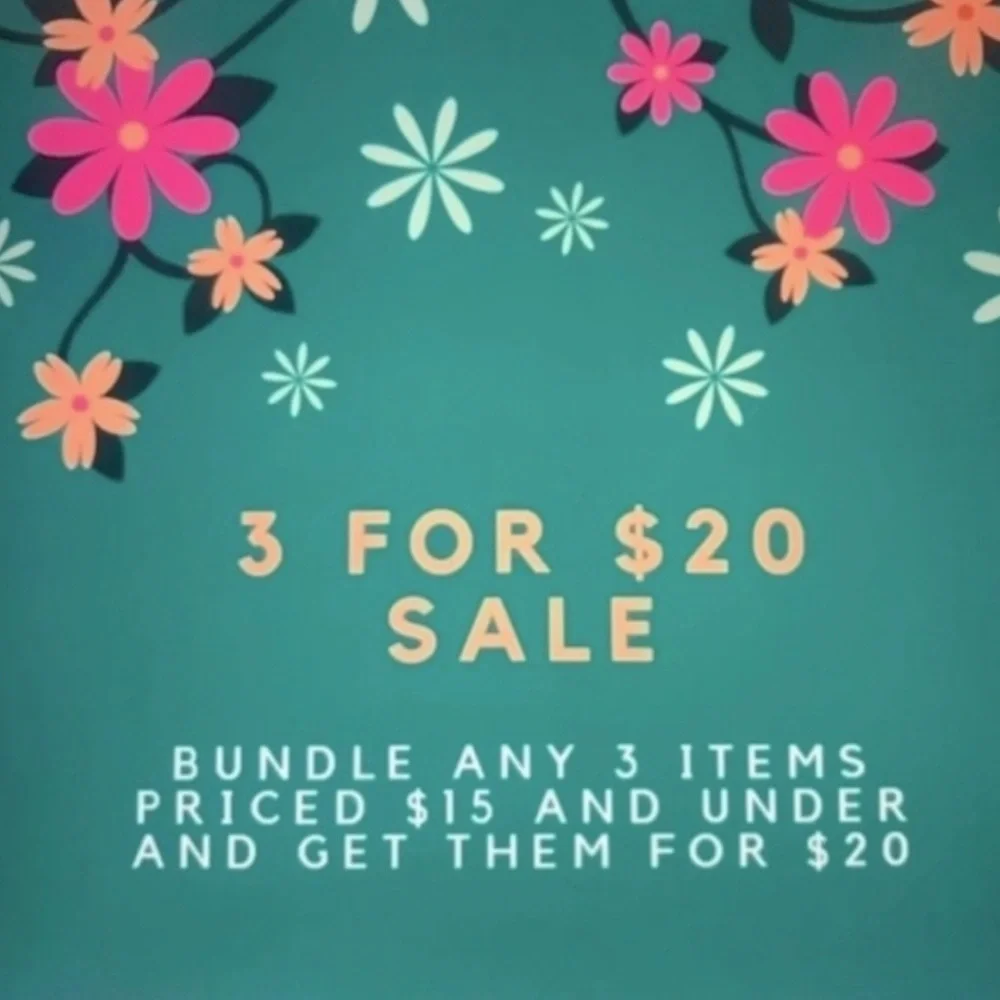 3 for $20 bundle any 3 items priced $15 and under and get them for $20🛍️🛍️🛍️ - Picture 2 of 7